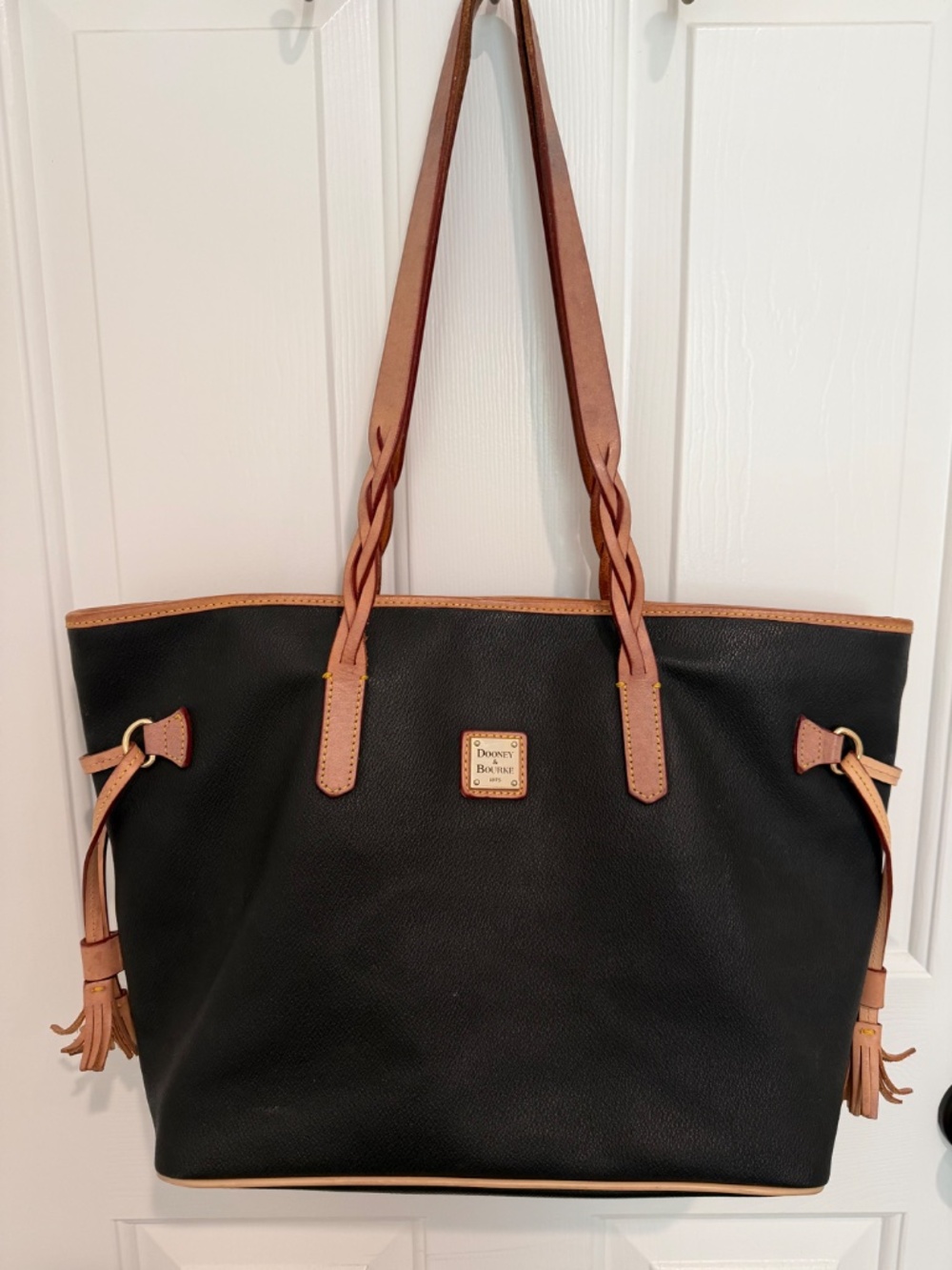 Vintage Dooney & Bourke Black Canvas Tote Braided Straps
